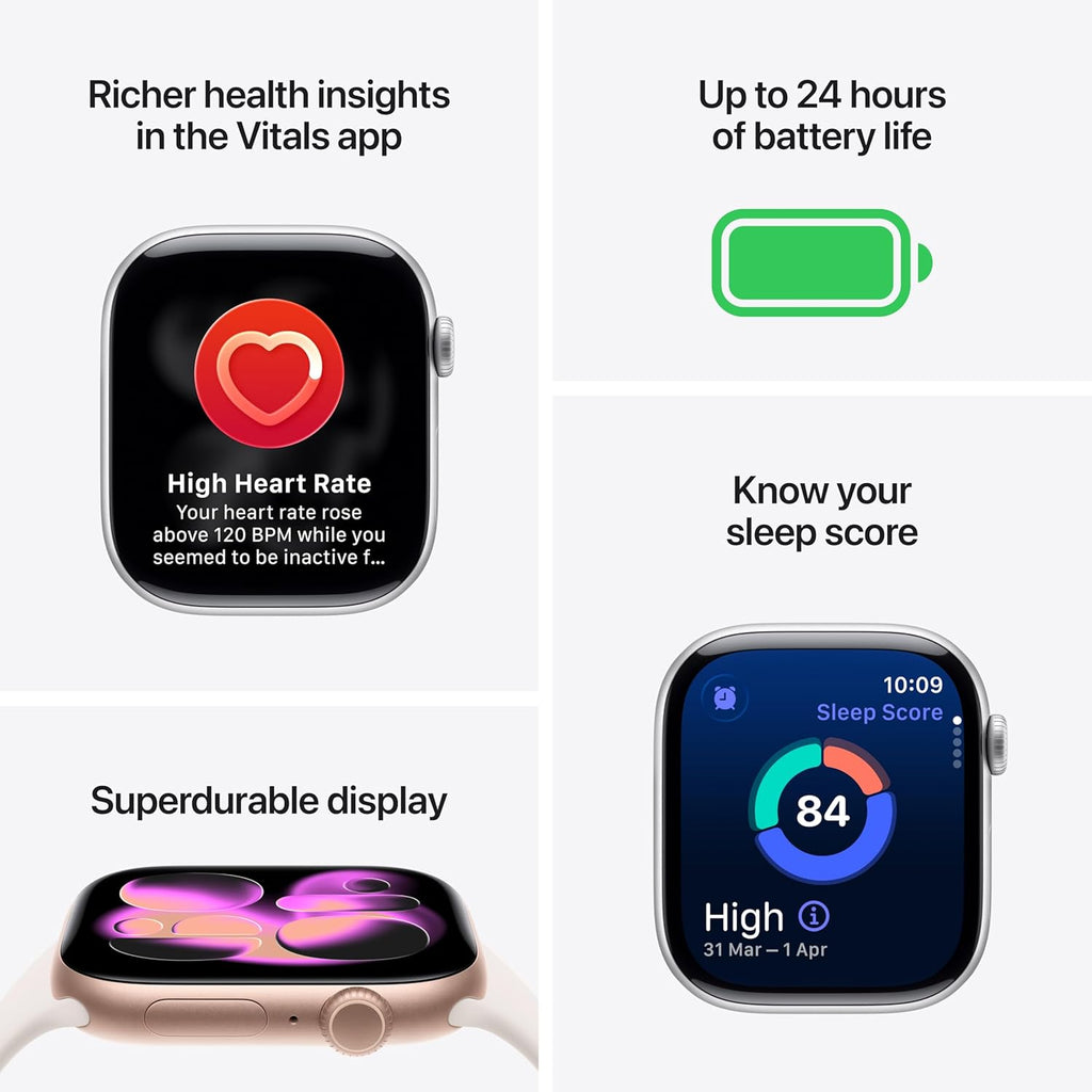 Apple Watch Series 11 GPS 46mm Smartwatch with Jet Black Aluminium Case with Black Sport Band M/L. Sleep Score, Fitness Tracker, Health Monitoring, Always-On Display, Water Resistant